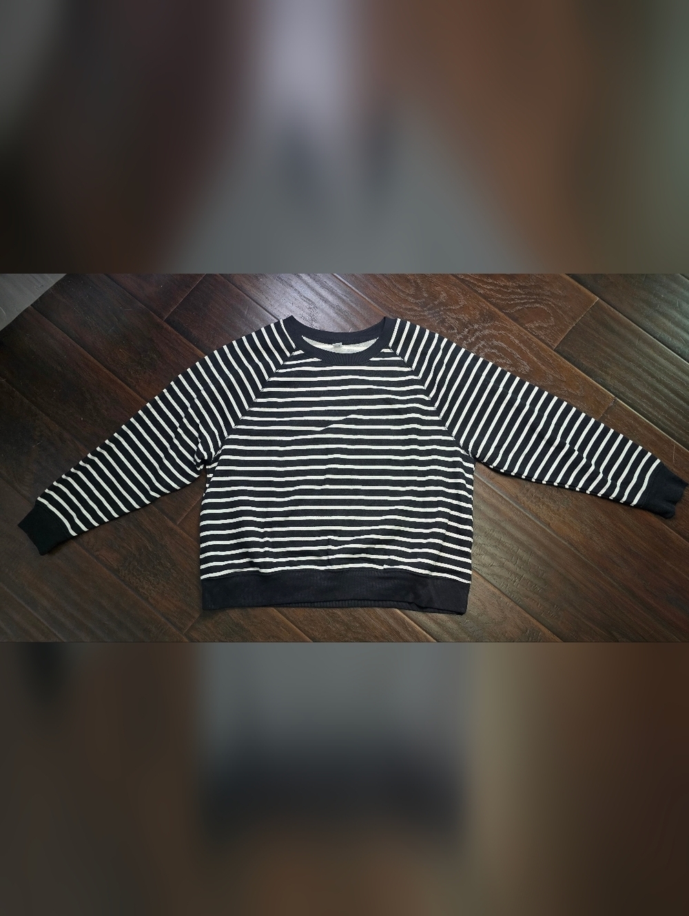 Old Navy Womens Black White Stripe Crewneck Fleece Lined Pullover XL